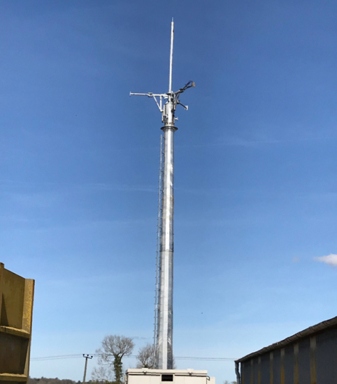 A large steel telecommunication tower.